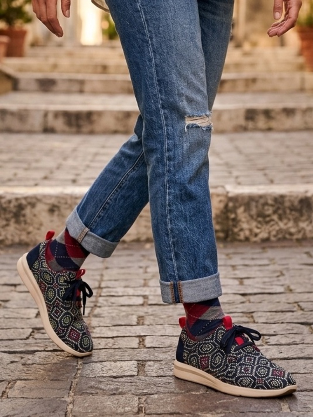 TOMS Del Rey Geometric Woven Canvas Lace Up Sneakers Womens Size 9.5 Blue